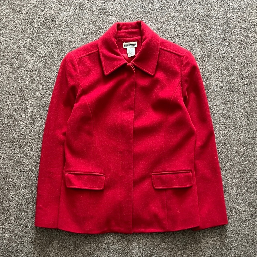 VTG Ann Taylor Red Cashmere Wool Button Up Jacket Blazer Women’s 8 Retro Preppy